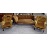 A mahogany framed chaise longue upholste