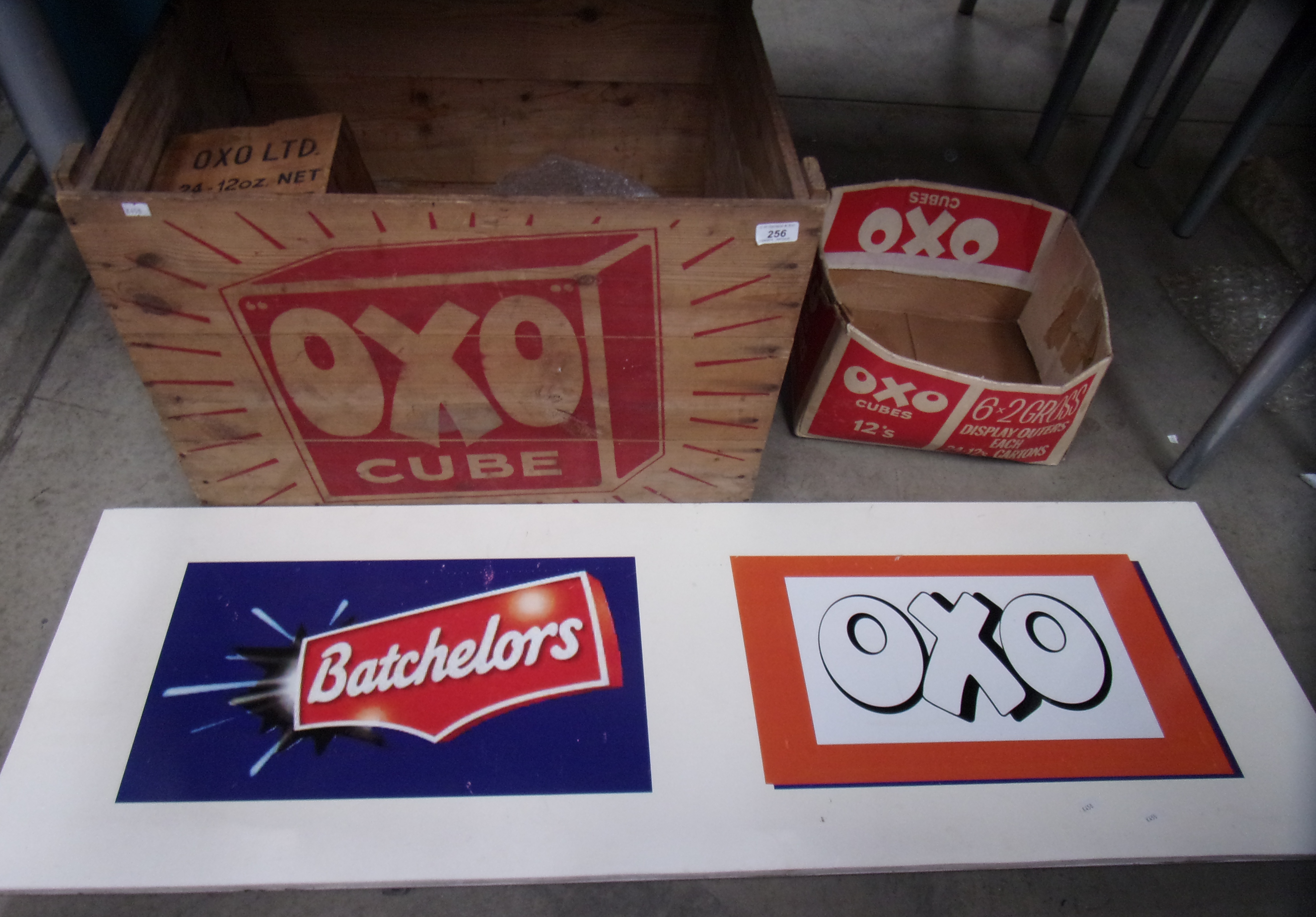 A large pine OXO crate, OXO corned beef