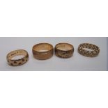 Three 9ct gold wedding rings with cut de
