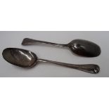 A pair of Queen Anne silver Hanoverian pattern tablespoons with rat tail bowls, bottom marked