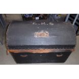 Large black fabric coated dome top trunk