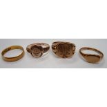 Three 9ct gold signet rings [10.3g] and