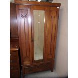 Pine mirror front single door wardrobe w