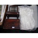 3 items - wedding dress, framed wall mir