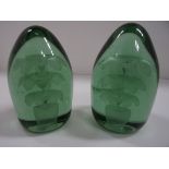 A pair of tall green glass dumps with inset floral decoration - 13 cm [2] Further Information The