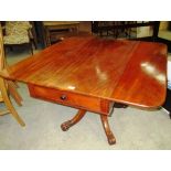 A Victorian mahogany square drop-leaf supper table with end drawer,