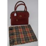 A Burberry ladies brown handbag and a Burberry scarf