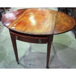 Mahogany Pembroke oval drop leaf table with single drawer and dummy drawer on tapered legs 78 x