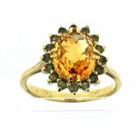 9ct yellow gold citrine / emerald cluster ring 3.