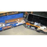 2 part made electric guitars c/w cases, guitar making accessories, miniature model guitars, etc.