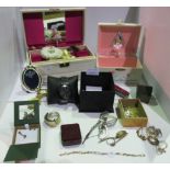 An Accurist chronograph gents wrist watch, a gold dolphin bracelet, 3 ladies wrist watches,