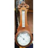 Oak cased aneroid barometer 73cm glass face cracked