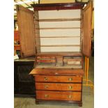 An oak bureau bookcase with 2 upper doors over fall front 4 drawer base 105 x 220cm