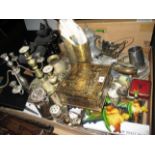Contents to tray plated and metalware including 3 Parkside wall mounting flying ducks