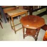 A mahogany octagonal window table with undershelf and an oak side table (2)