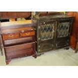 An oak glazed door side cabinet and a small mahogany open front bookcase (2)