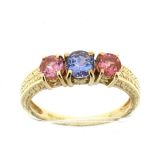 9ct yellow gold pink topaz / iolite three stone ring 2.