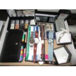 Contents to lid - costume watches, coins, pen set,