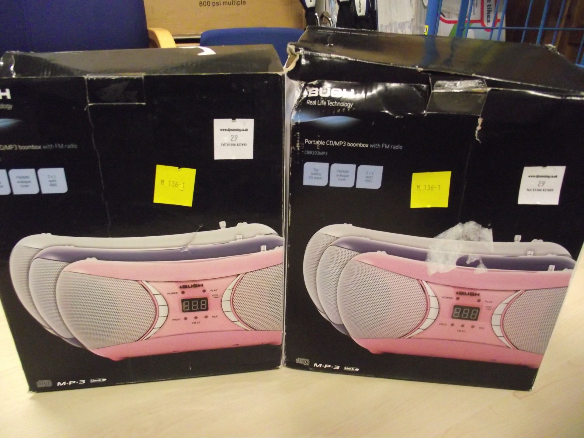 TW0 BUSH PORTABLE CD/MP3 BOOMBOXES WITH FM RADIO CBB193MP3 (PINK)