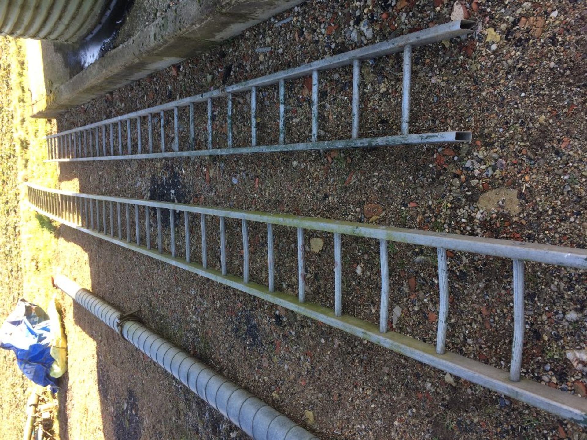 2 x Aluminium ladders. 1 approx 9m, 1 ap