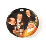 Painted Dickensian scene wall plates depicting revellers enjoying 1884 Moet and Chandon,