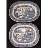 Two 19th Century Willow pattern meat plates (one chipped and cracked)
