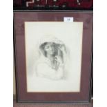 A pencil drawing of a head and shoulders of a lady, signed S. Clark, 1847, 13'' x 9''