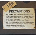 A WWII era enamel sign "Precautions" AW