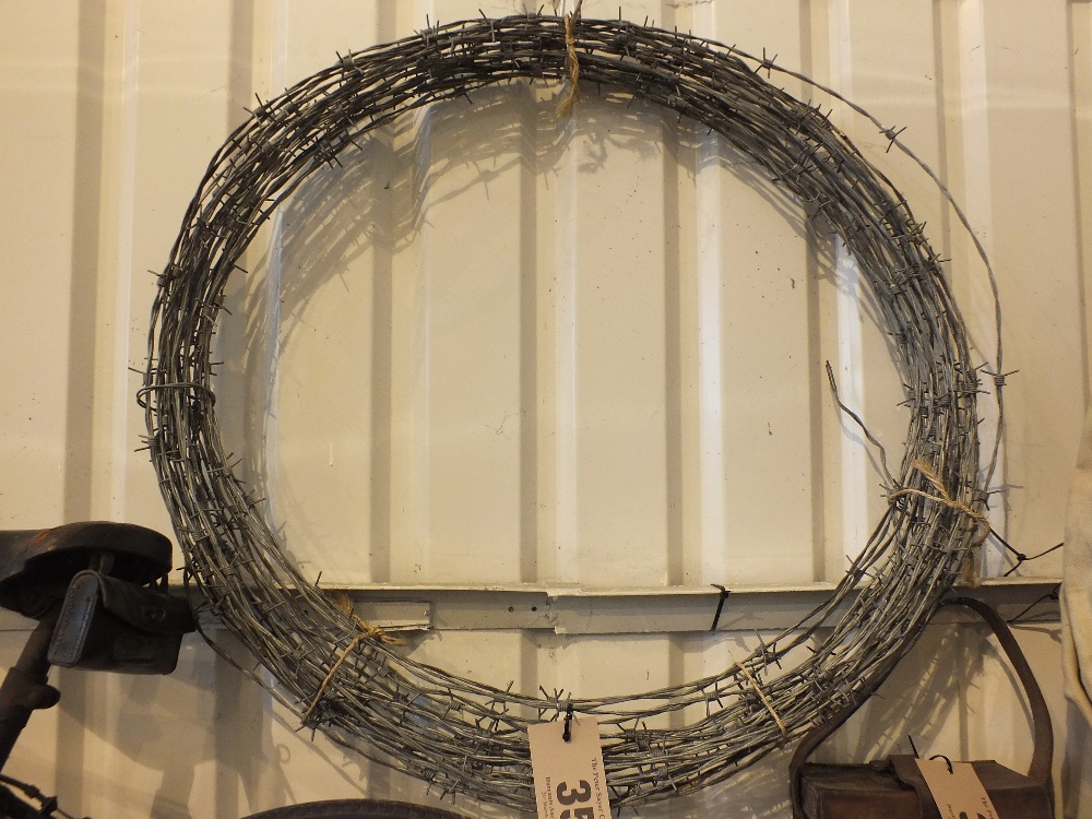 A reel of film prop barbed wire