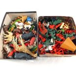 Two boxes of plastic animals and figures