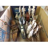 Various model boats, a ship in a bottle,