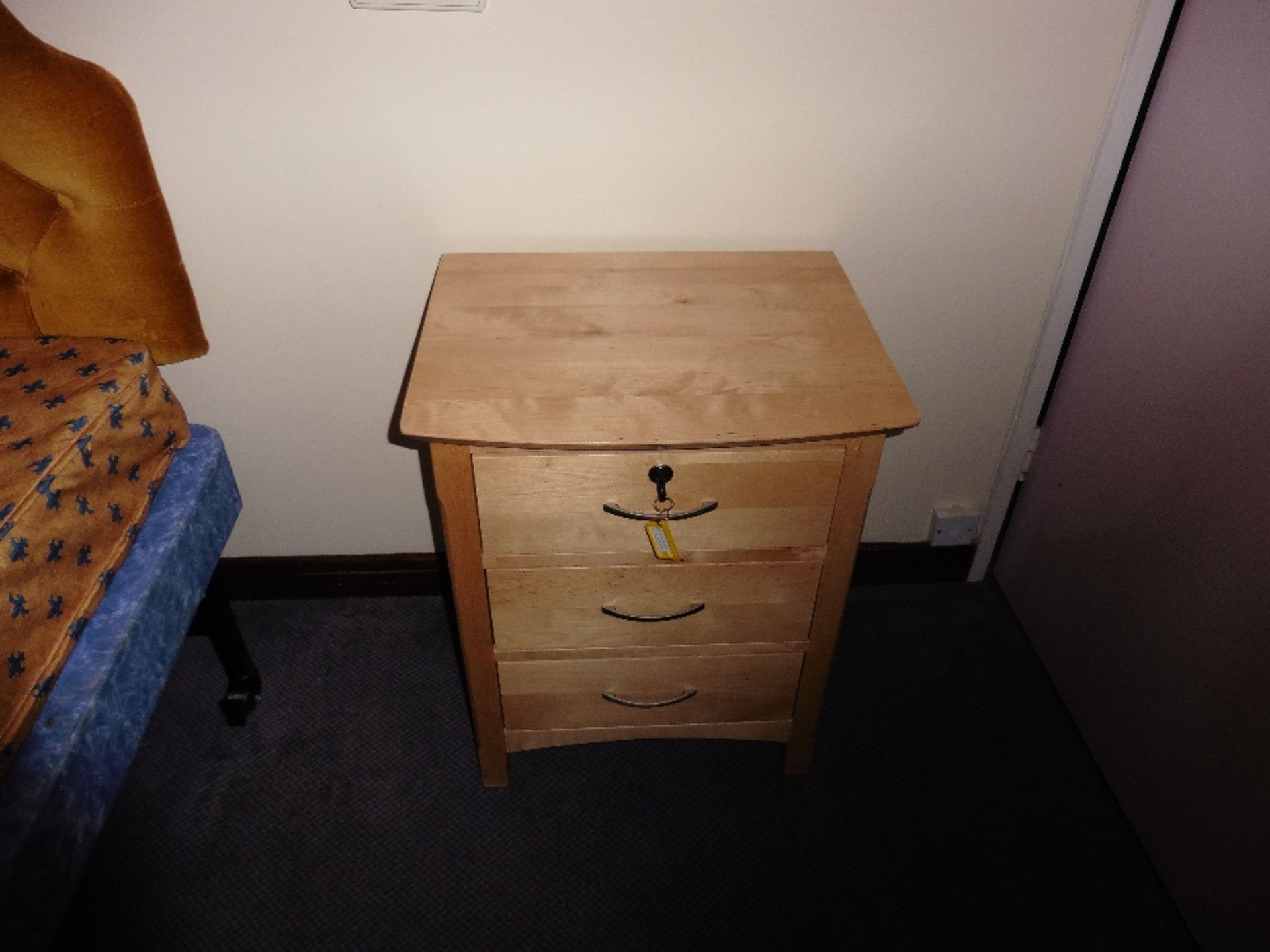 Pine effect three drawer bedside unit, quantity 5