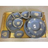 Various items of Wedgwood blue Jasperware