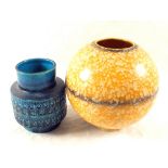 A Czech globular mottled vase and a blue glazed vase