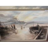 Geoffrey Chatten, oil on board of Lowestoft Harbour, 23" x 35"