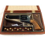 Replica Colt Peace Maker revolver in fitted case with inert bullets,