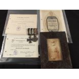 German WWI Iron Cross 2nd Class with Cross of Honour with award documents and framed photo to