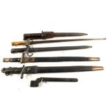 Six bayonets consisting of French 1886 epee, French 1892 model, Spanish 1893 Artillery,