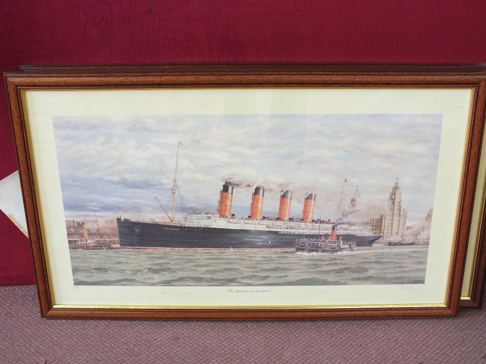 Three limited edition signed prints, The Lusitania at Liverpool,