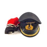 German WWII (PATTERN) Kriegsmarine Naval flag with German (PATTERN) Naval Officer's hat