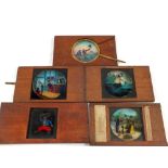 Five mechanical coloured glass lantern slides