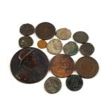 Eight Roman coins, two tokens,