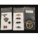 Eight German (PATTERN) lapel badges with a Police cap badge