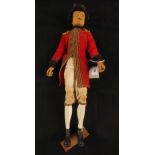 An 18th Century style large Welsh jointed doll carved from sycamore,