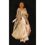 An 18th Century style large Welsh jointed doll carved from sycamore,