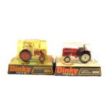 Hanging pack of Dinky models, 308 Leyland, 384 tractor, metallic red, and 305 David Brown tractor,