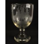 A 19th Century glass goblet engraved with a portrait of Admiral Sir Home Riggs Popham and his ship.
