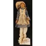 An 18th Century style large Welsh jointed doll carved from sycamore,