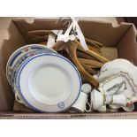 Various Lowestoft hotel and souvenir china and a quantity of Lowestoft branded coat hangers