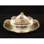 A porcelain sauce tureen with fixed stand painted with exotic birds and gilding gold Anchor mark